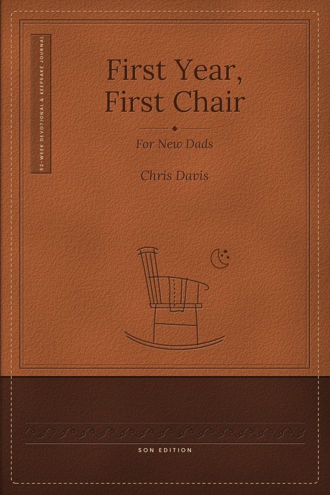 Cover of First Year, First Chair, cognac leather-look with a pressed rocking chair